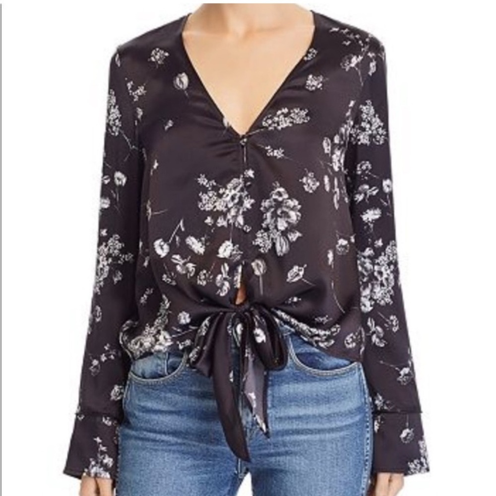 Cami NYC  Lila Black Floral Tie-Front Blouse